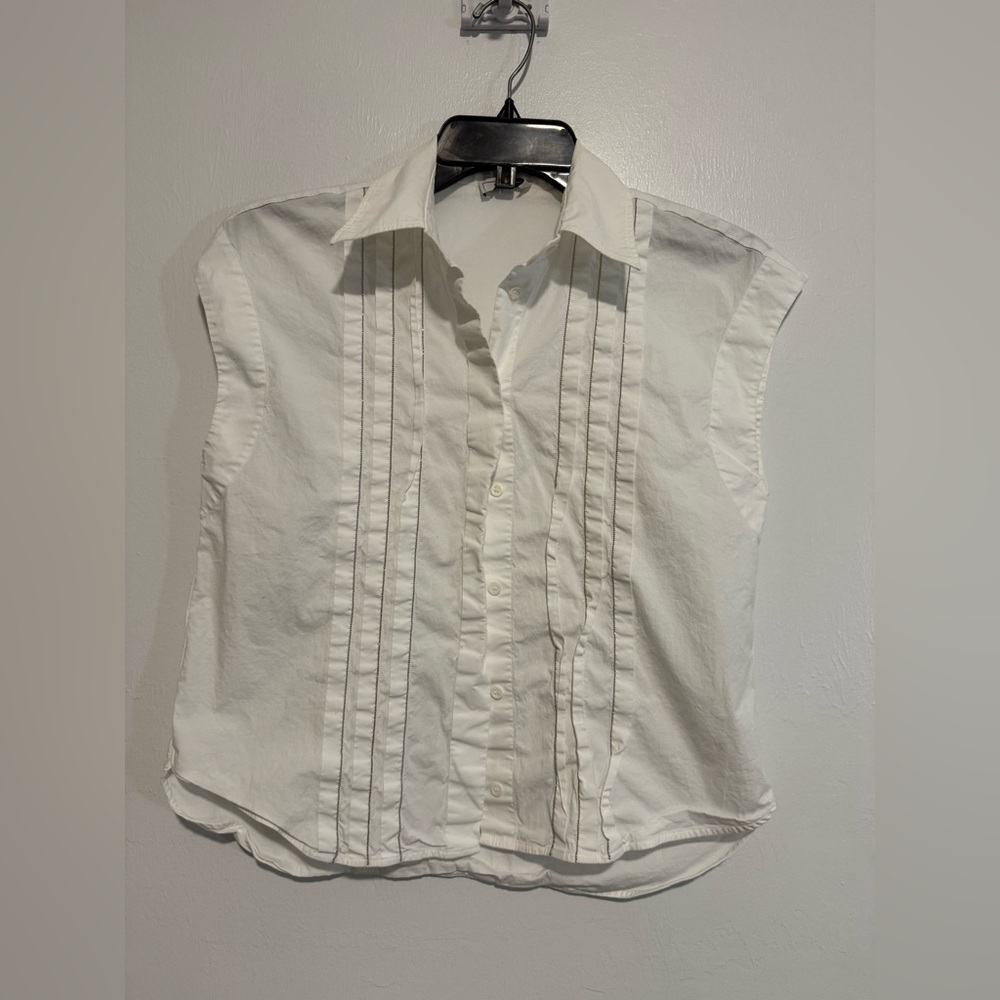 Peserico Womens White Sleeveless Button Up Blouse Size 38(US SIZE 8)-Collared-